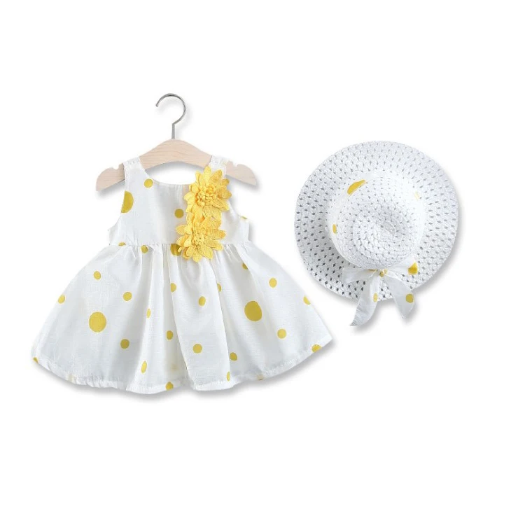 
Manufacturer Wholesale Summer Baby Kids Girls Dresses Children Clothing Costumes With Matched Sun Hats Children Princess Dress 