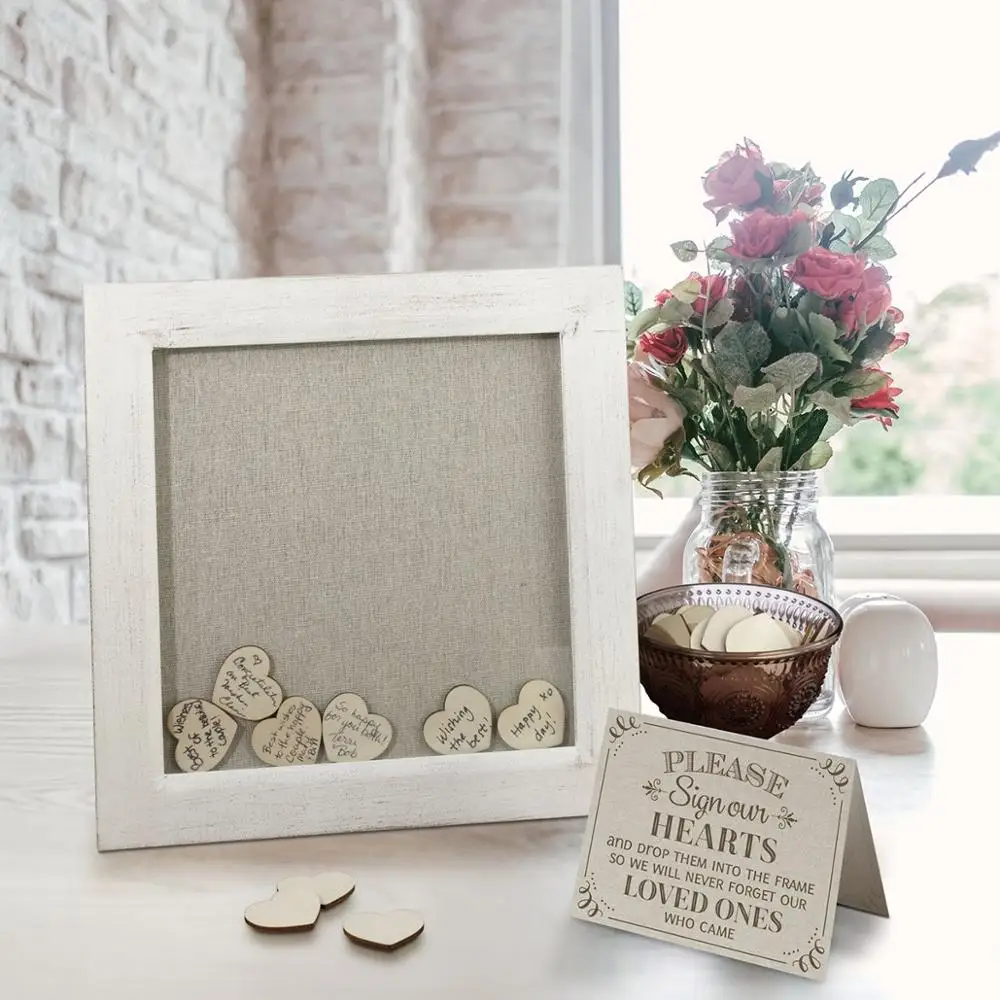 Wedding  Guest  book alternative with Wooden Drop Hearts