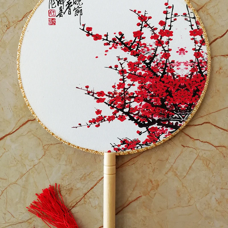 Chinese Thin Silk Wooden Handle Elegant Round Mandarin Hand Fan