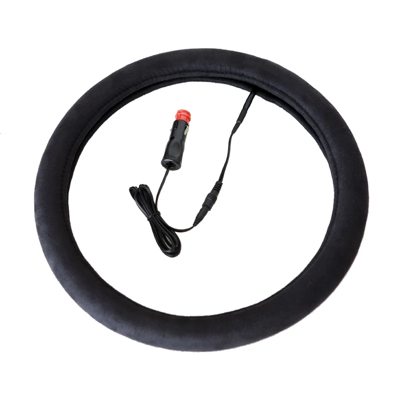 FX-P-034 Black suede fabric with electric heated shrink steering wheel cover