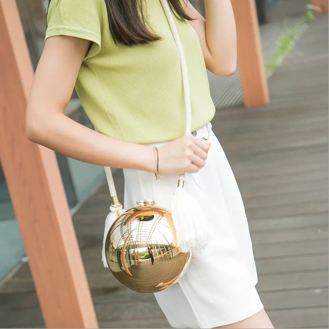 
Fashion pearl ball purses acrylic shoulder handbags evening golden clutch bags 