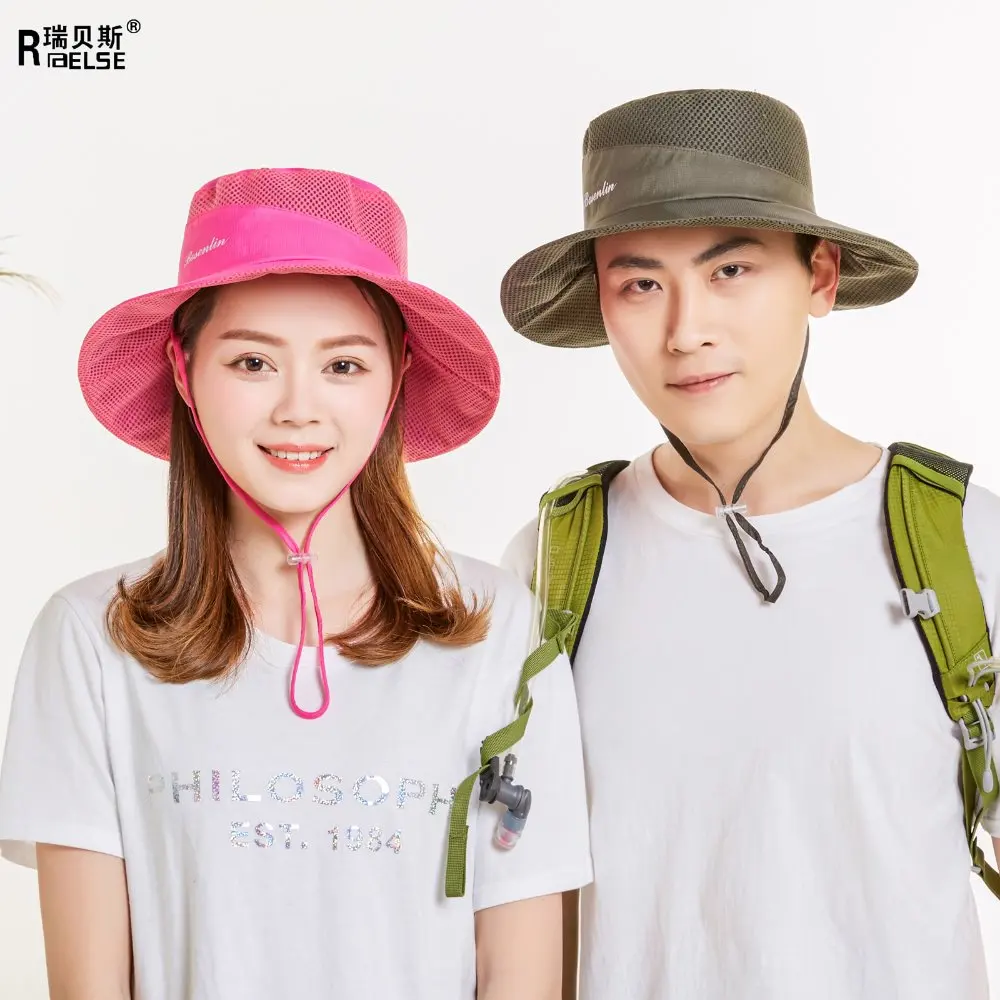Men Women Safety Hiking  Boonie Hat UV50+ Side Mesh Bucket Hat Outdoor Hunting Hat with Adjustable Chin Cord
