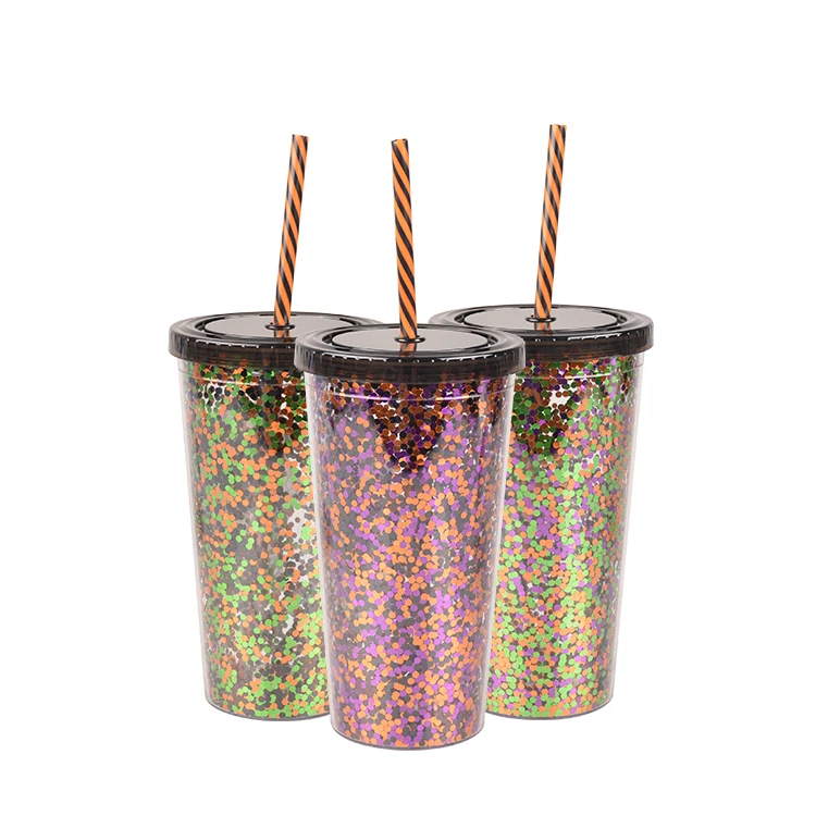 Factory Price 20 Oz Custom Printed Double Walled Acrylic Plastic Drinking Tumbler With Straw