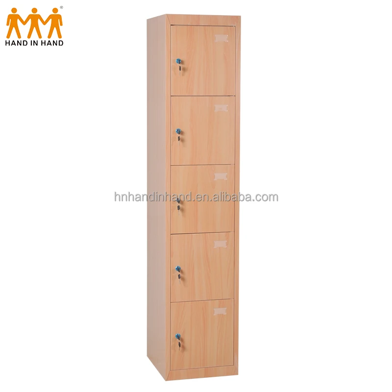 Storage iron school locker wooden color five doors cupboard customized
