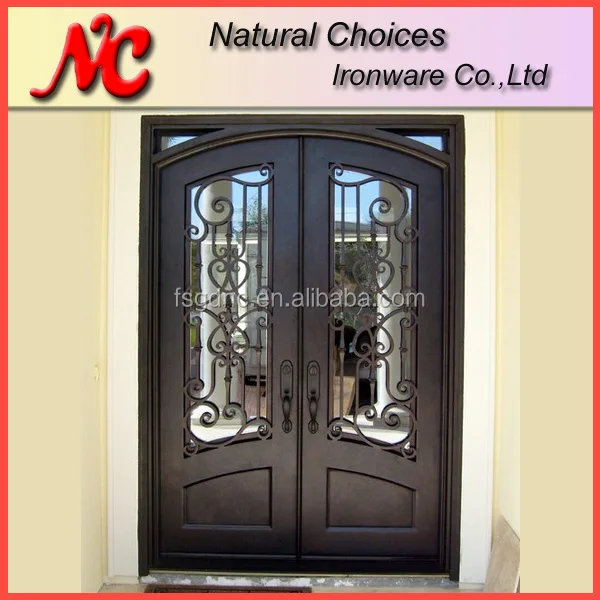 
Wrought iron main door design with operable glass 