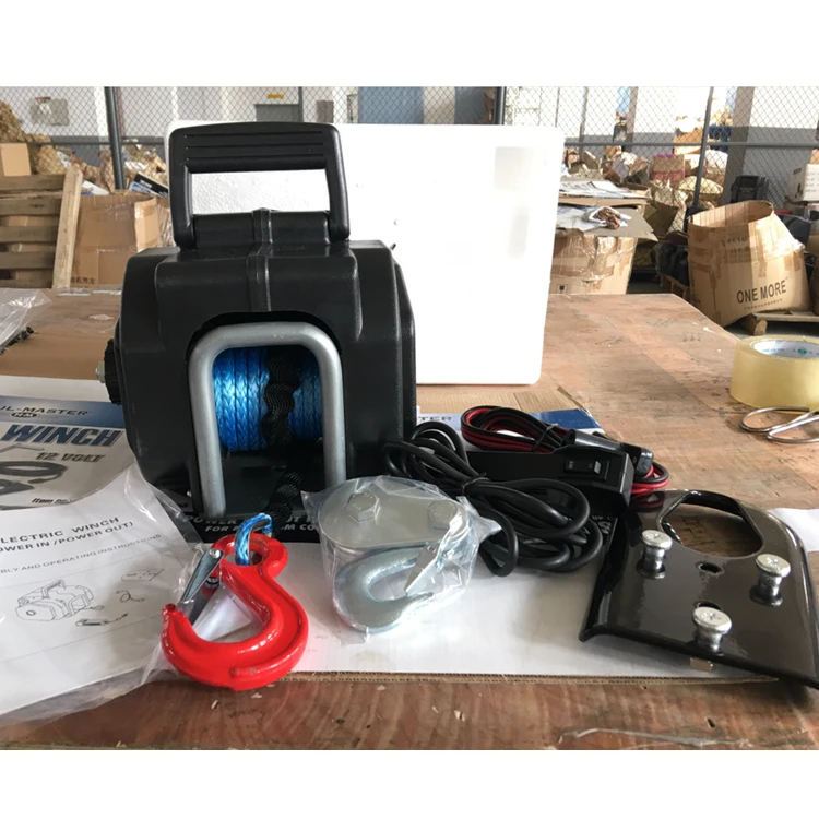 Portable 12v electric boat winch for pulling boats, stuck vehicles and other heavy items