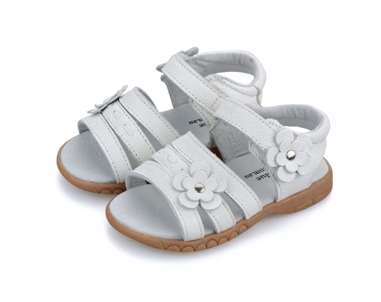 Hot selling solid Genuine leather solid white flower toddler girls sandals