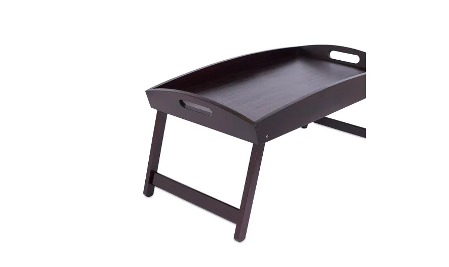 Wooden Bed Tray, Wooden Curved Sides Breakfast Serving Tray with Folding Legs