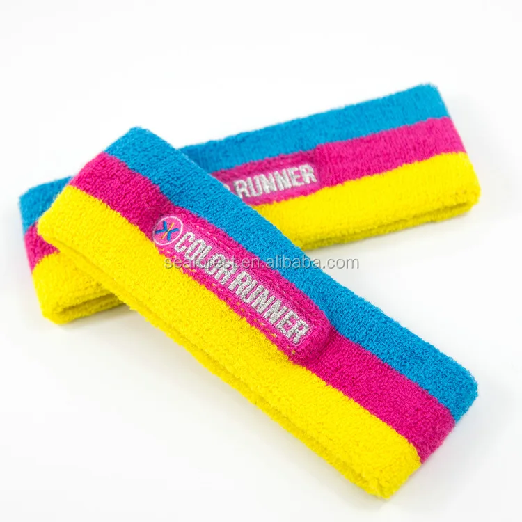 custom embroidery logo terry cloth cotton sweatband sports running headbands