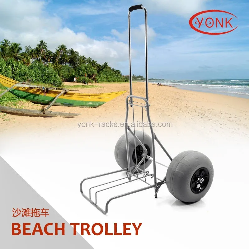 Folding kayak canoe beach cart fishing cargo trolley with two balloon wheels