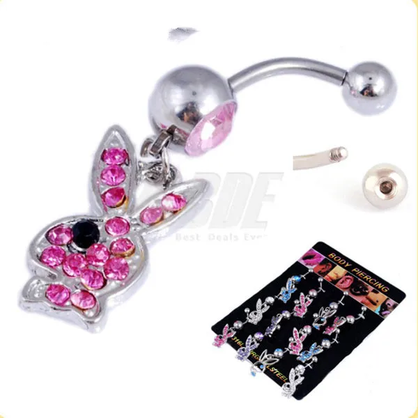 Розовый стали Кролик Подвески живота кольца пупка пирсинг ювелирные изделия