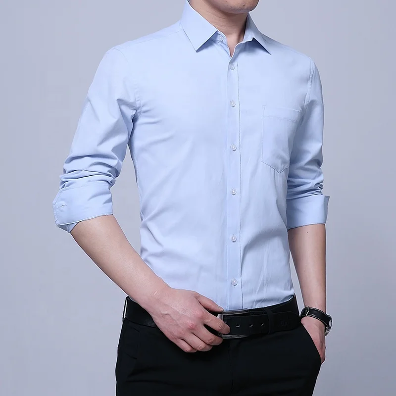 High quality spring white mens long sleeve business plain formal office dress shirt