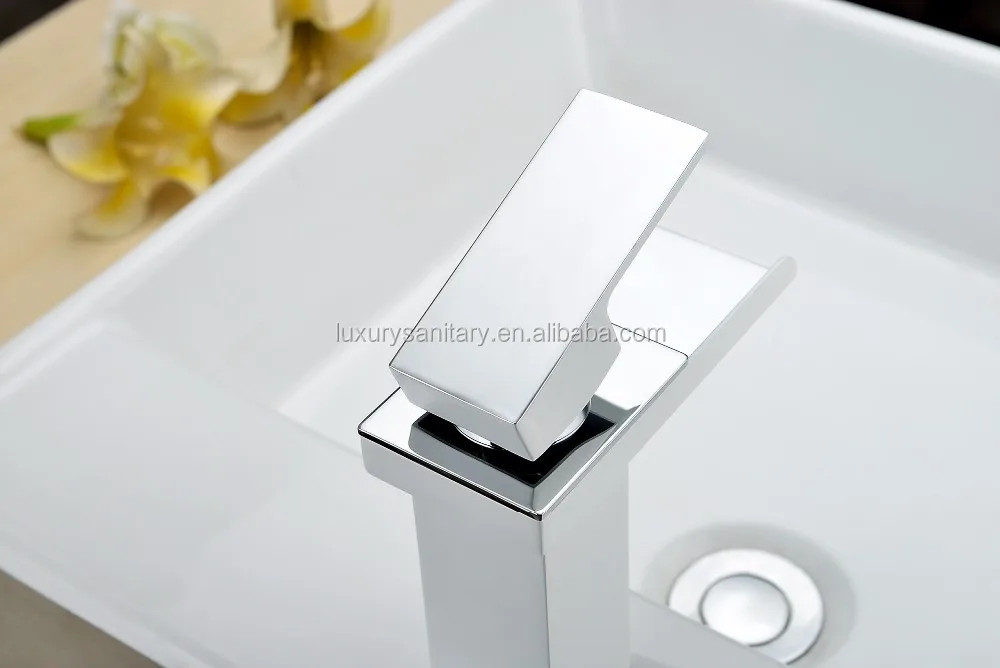 New high quality white color brass wash hand basin waterfall taps and mixers