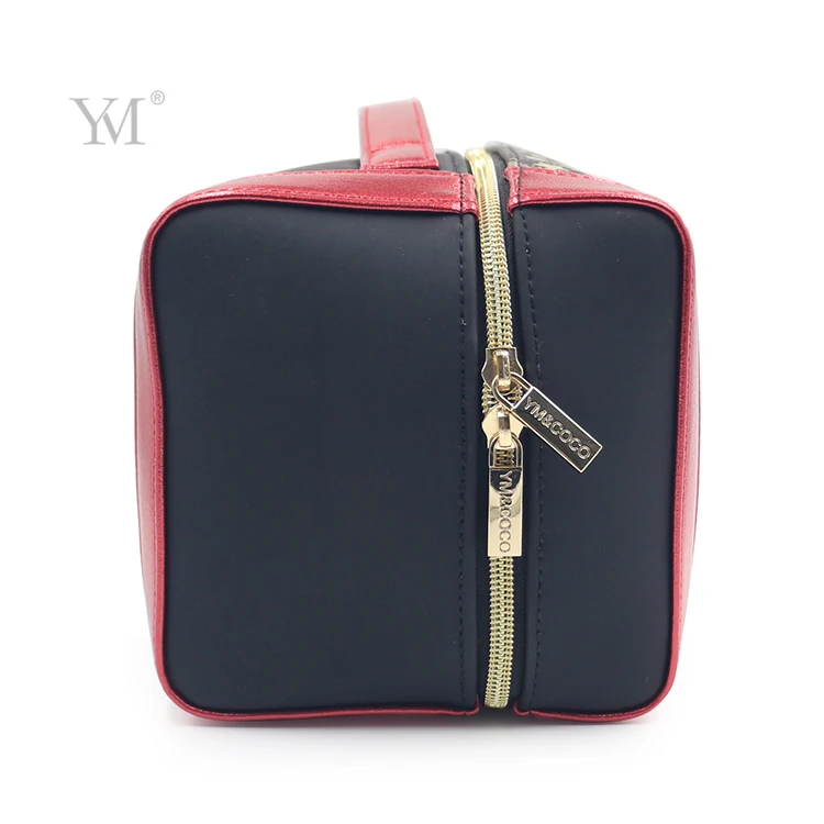 novation portable handle large capacity square pouch pvc leather bronzing gold makeup bag with mirror