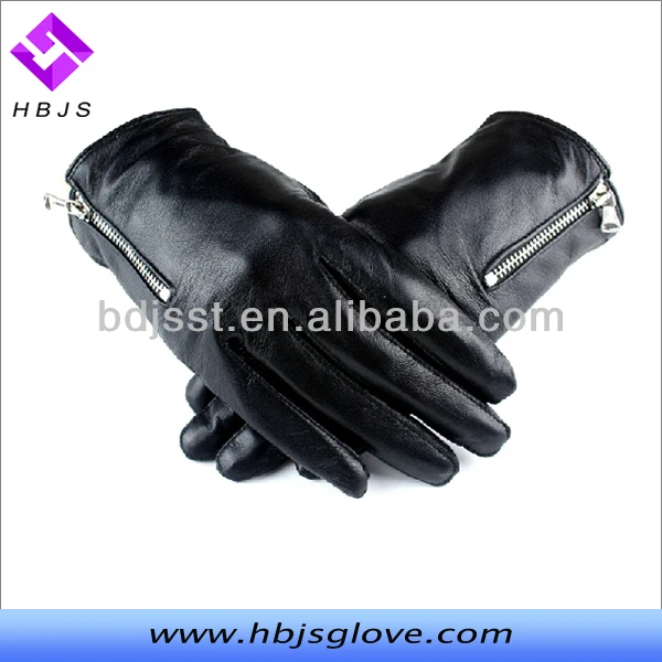 Mens cheap black patent leather gloves with zipper