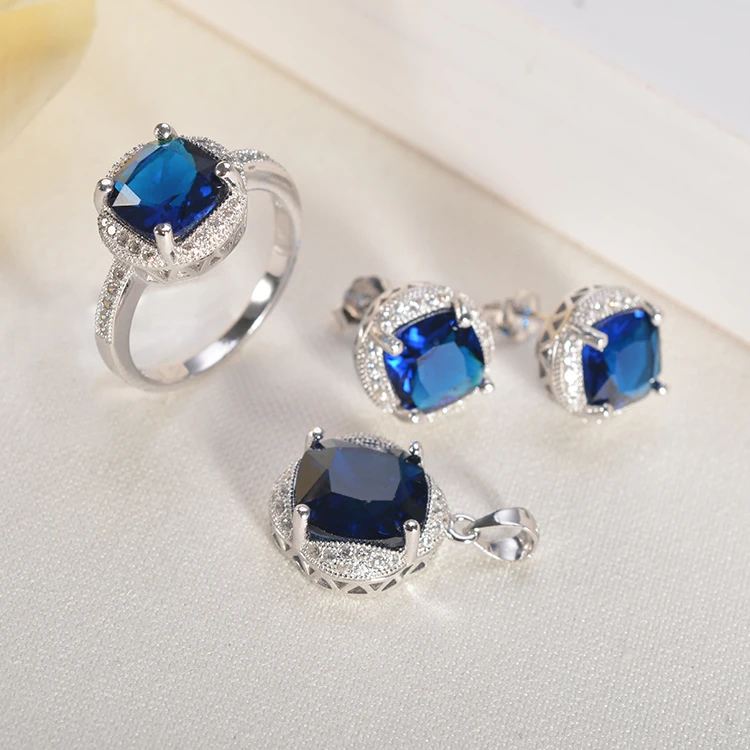 Wholesale high quality 925 sterling silver color stone jewelry set