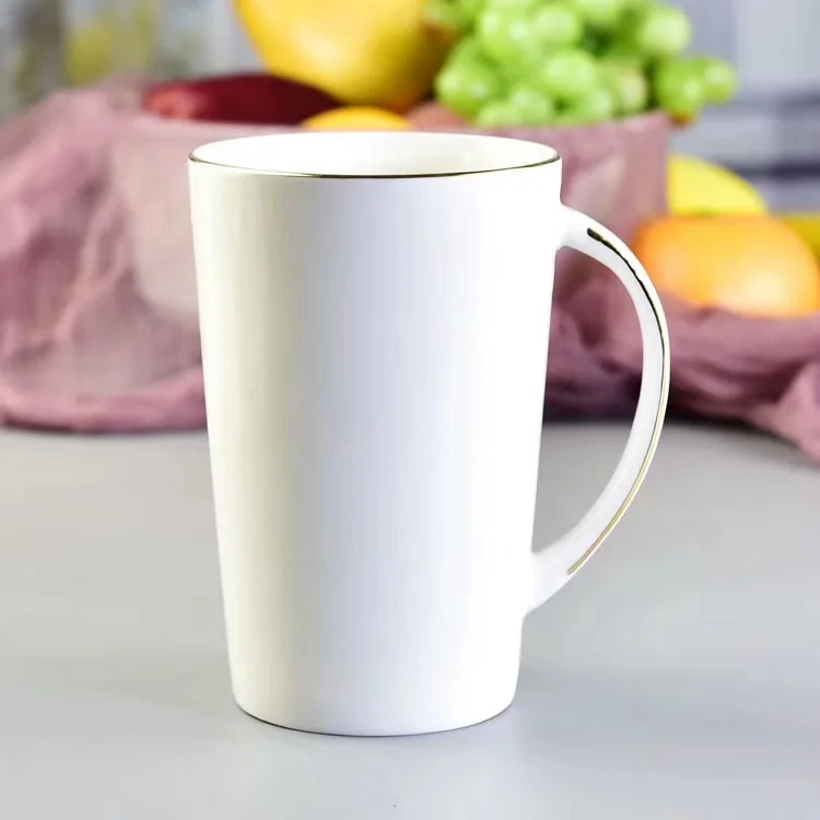 wholesale milk white fine bone china custom coffee mug with gold rim and handle
