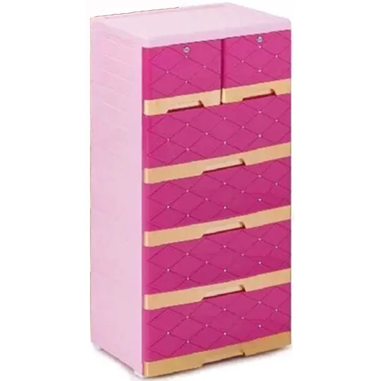 large capacity 4-tier wholesale plastic wardobe cabinet with two locks