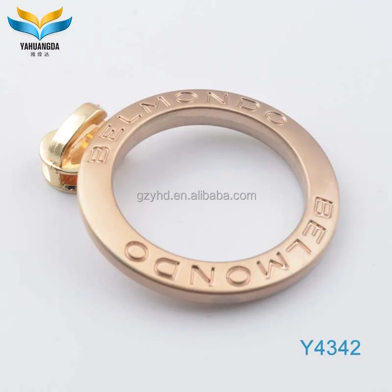 high quality shiny gold color customized engrave logo oval handbag metal spring o ring for handbags fittings/webbing