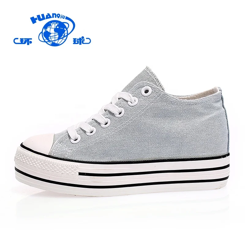 
HUANQIU Comfort Injection Lace-Up White Black Canvas Woman Shoe 