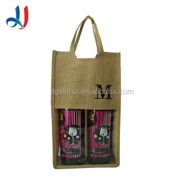 fashion Trade Assurance Wholesale Handled and Promotion Reusable Burlap Wine Glass Bag for 1 bottle or 2 bottles
