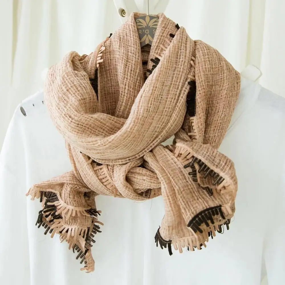 Ladies soft cotton oversize solid plain long lace scarf shawl hijab