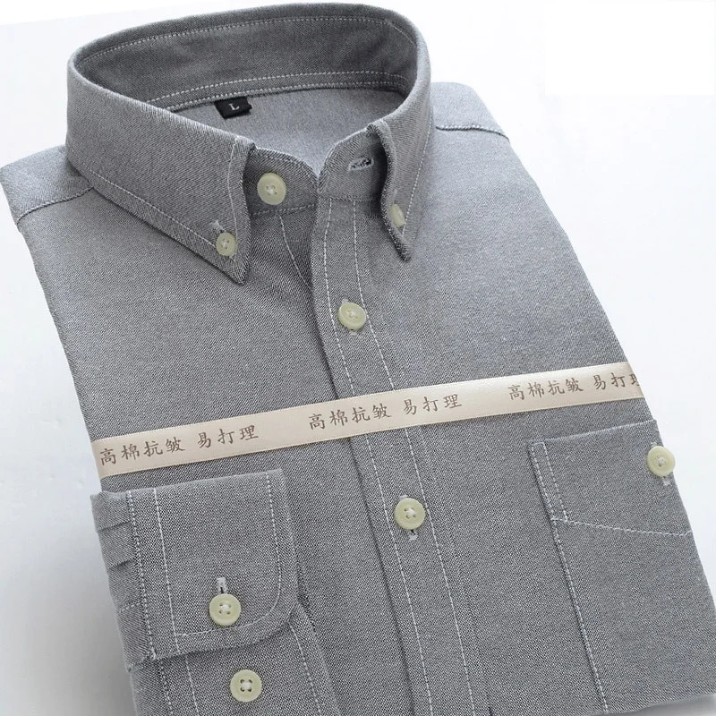 Низкий минимальный заказ, новый бренд, Мужская однотонная Весенняя Повседневная рубашка из ткани Оксфорд по оптовой цене