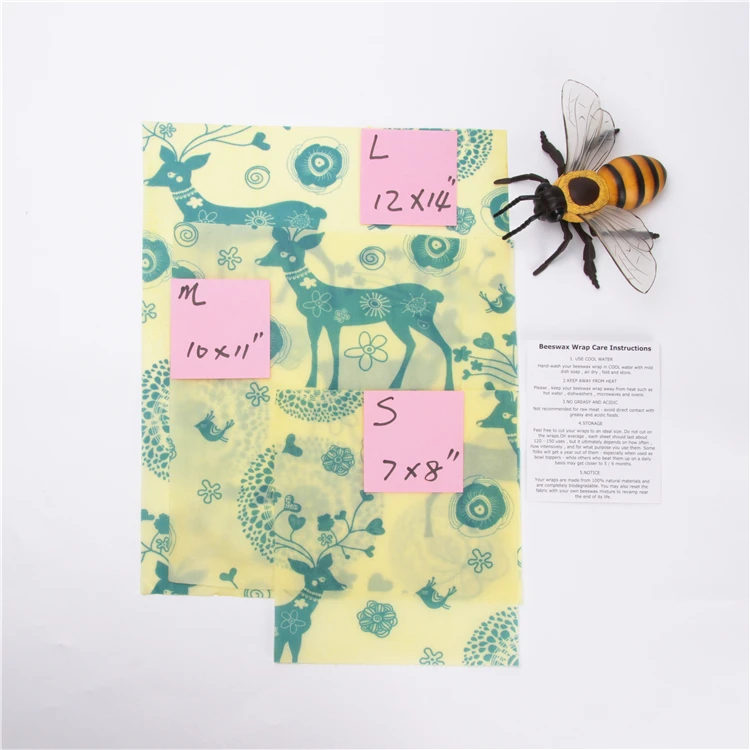 
Food Safety Certified 100% Cotton Fabric Eco Friendly Reusable Beeswax Food Wrap With Pattern 