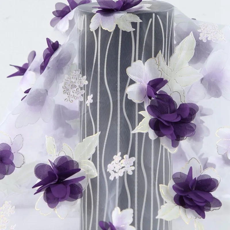 Best price softetxile digital printed 3d flower embroidered organza fabric for women dresses