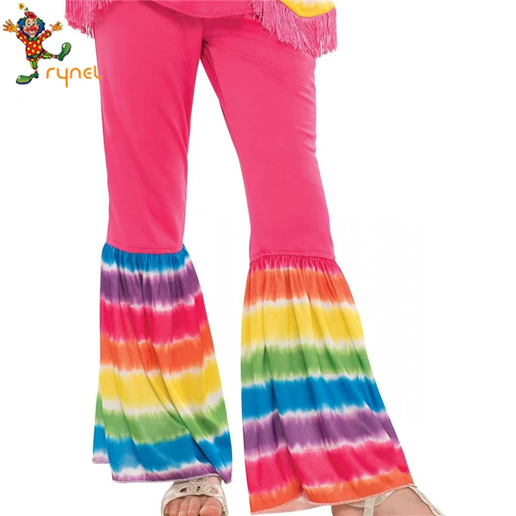 PGCC5625 Custom Rainbow Color Kids Girls Hippie Costume 60s 70s Halloween Party Fancy Dress Costume