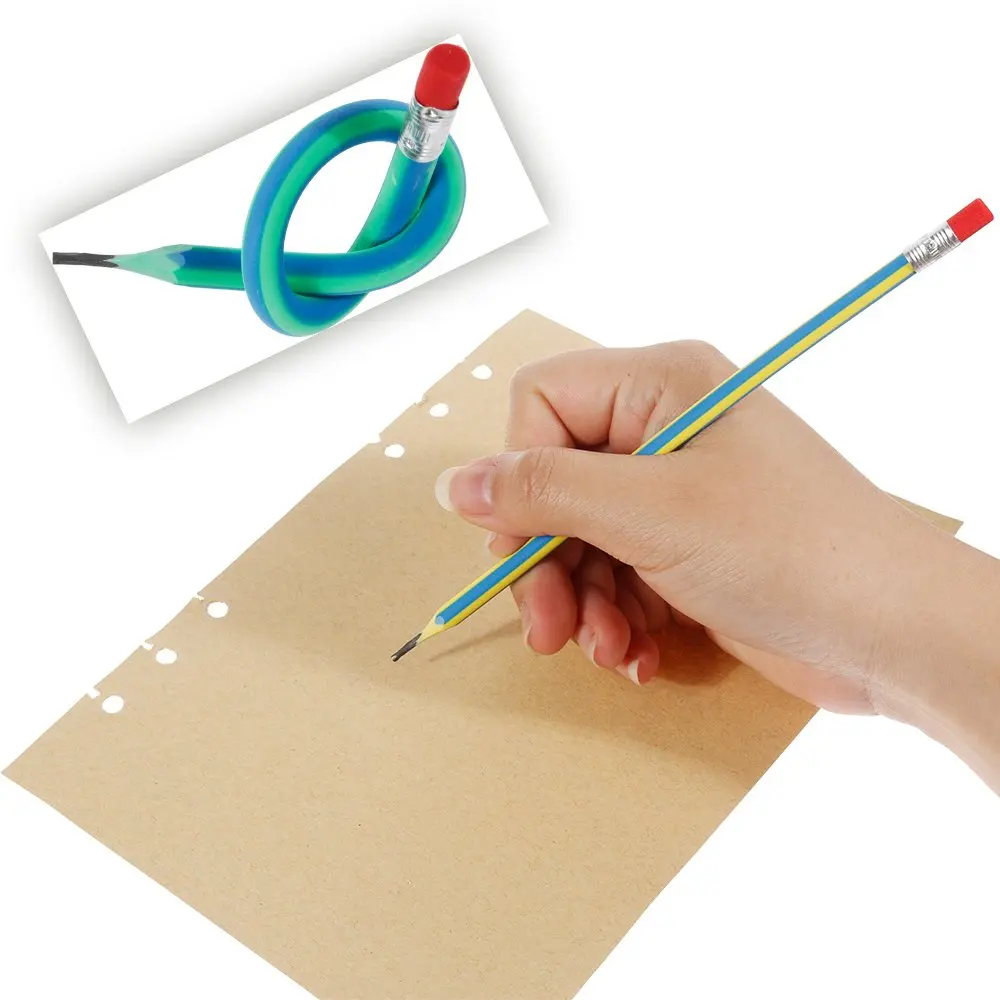 Multi Colored Striped Magic Pencil With Eraser,12 Inches long Soft Bendy Flexible For Kids-Great Fun Gift For Students