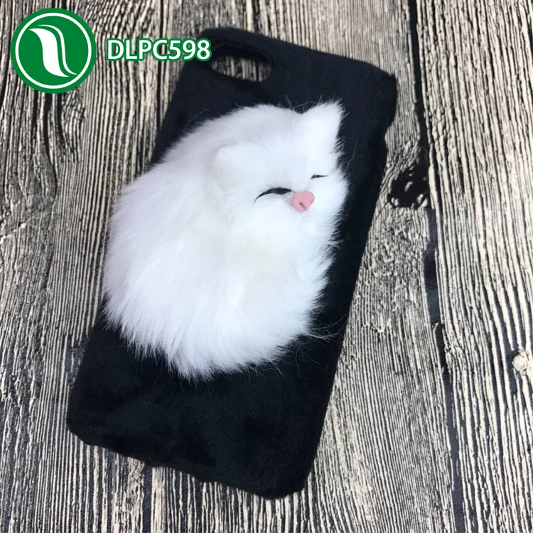 for iphone case cat 3D fur sleeping cat case 3d plush toy cat case for iPhone 8