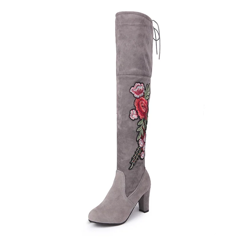 
big size women keen boots lady embroidery flowers winter boots sexy shoes 