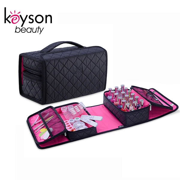 Keyson Hot Selling Black Large Space Nail Polish Holder Cosmetic Bags