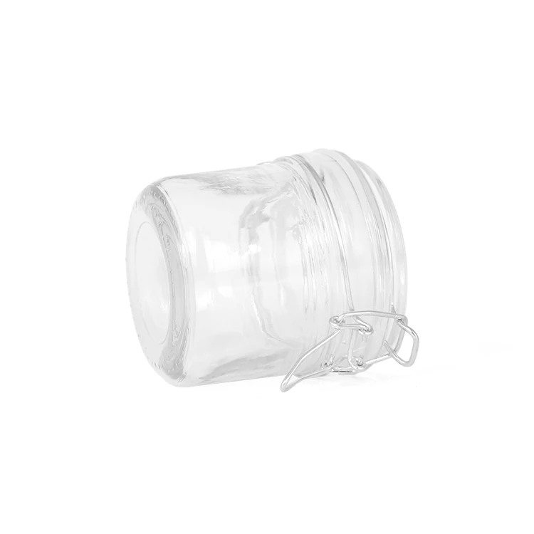 Wholesale empty 200ml clear glass seal pot clip top cap lid jar