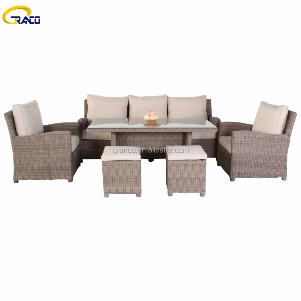 outdoor rattan waterproof cushion garden sofa set furniture with high table