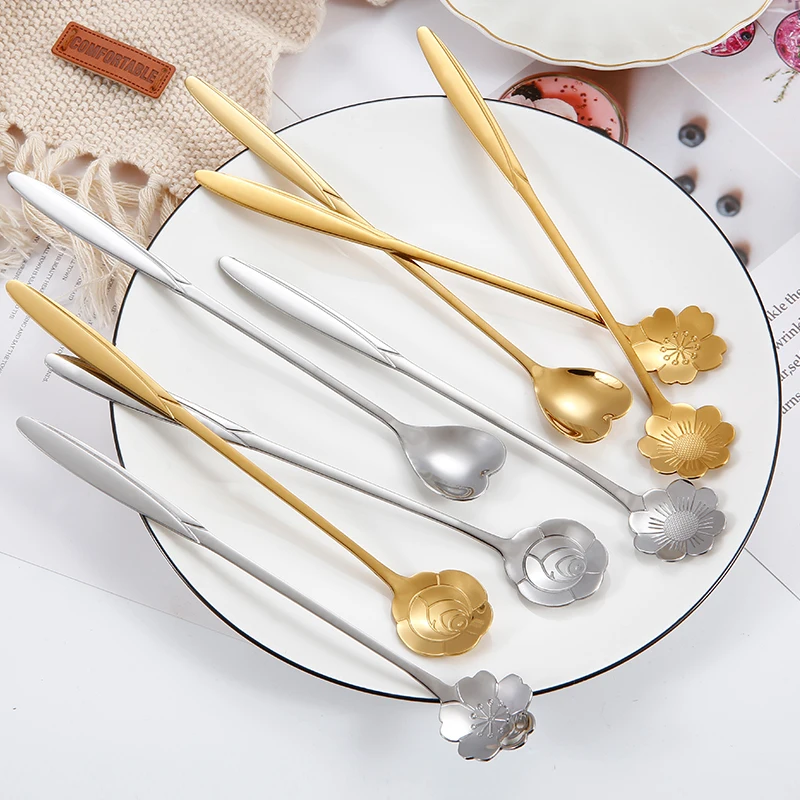 Creative Stainless Steel Flower Shape Coffee Stir Spoon Set With Custom Logo