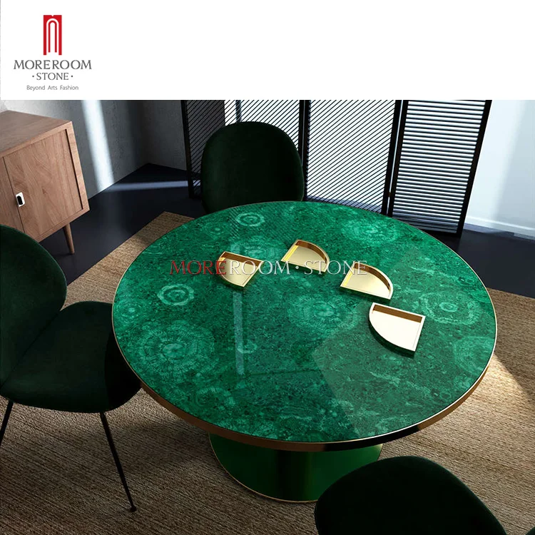 Gem Stone Furniture Round Malachite Countertop Dining Table Top