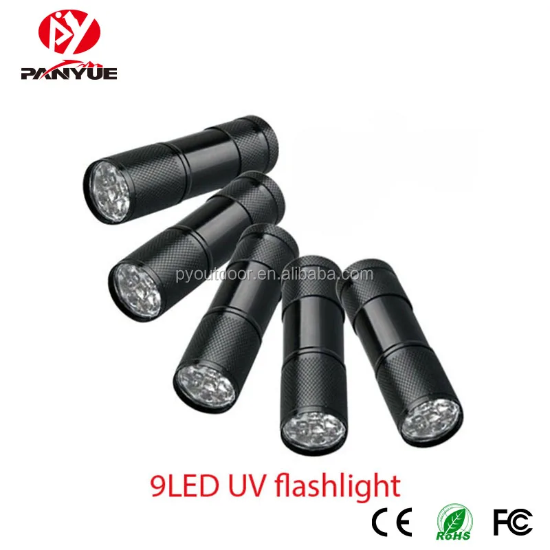 Factory wholesale 9 led uv flashlight purple light mini flash lamp