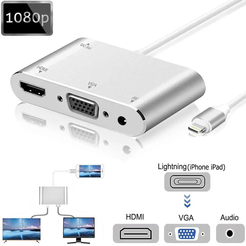 Lightning к HDMI VGA Цифровой AV Кабель-адаптер для Apple iPhone X 8 7 6 S 6 плюс