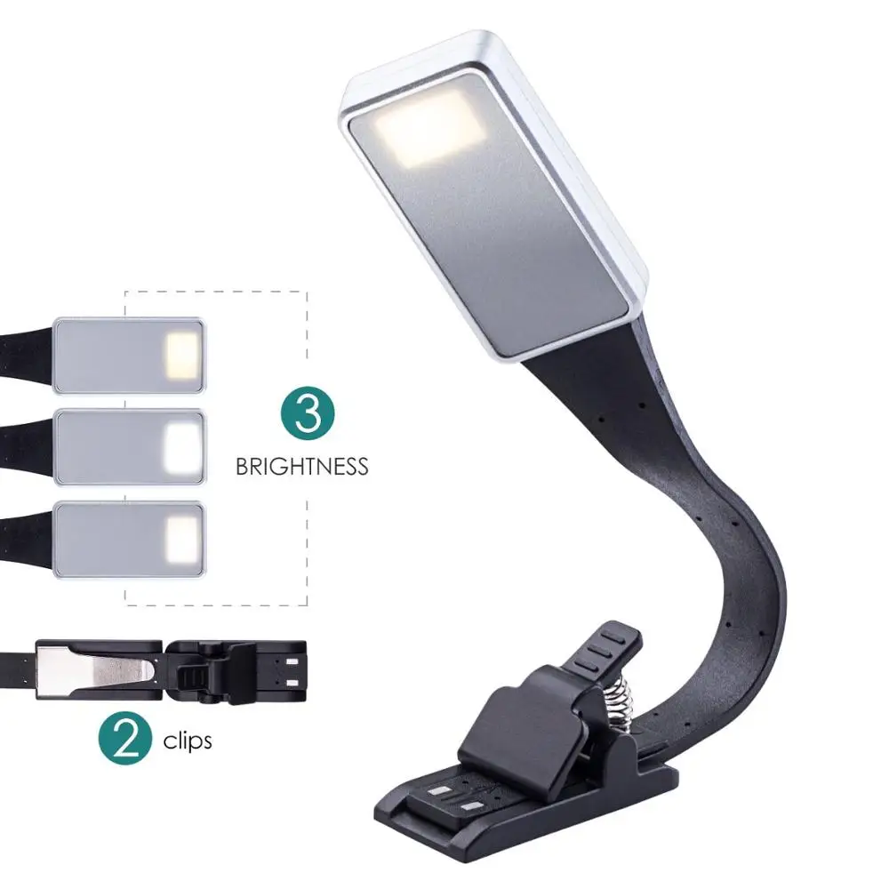 
Yarrae 2018 Rechargeable LED Clip Book Light for Bed Reading, 3 Color Reading Book with Brightness Adjustable 