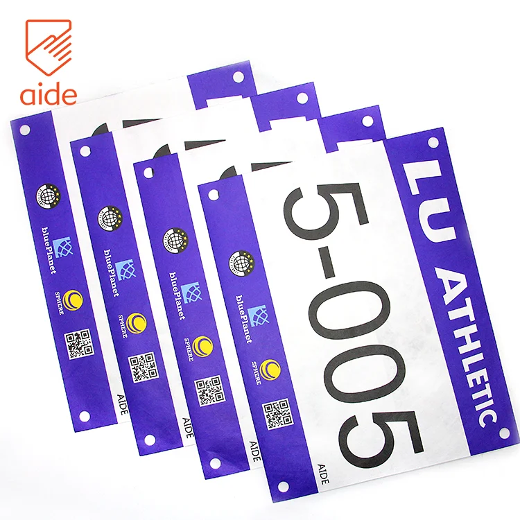 Durable Runner Race Number Bibs Waterproof Tyvek Paper running bibs for Marathon and Events with Free Pins