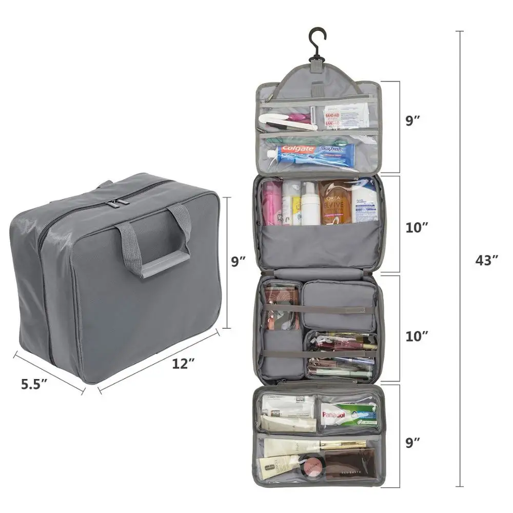 Wholesale 4 Sections Makeup Cosmetic Bag Custom Toiletry Bag With Removable Pouch