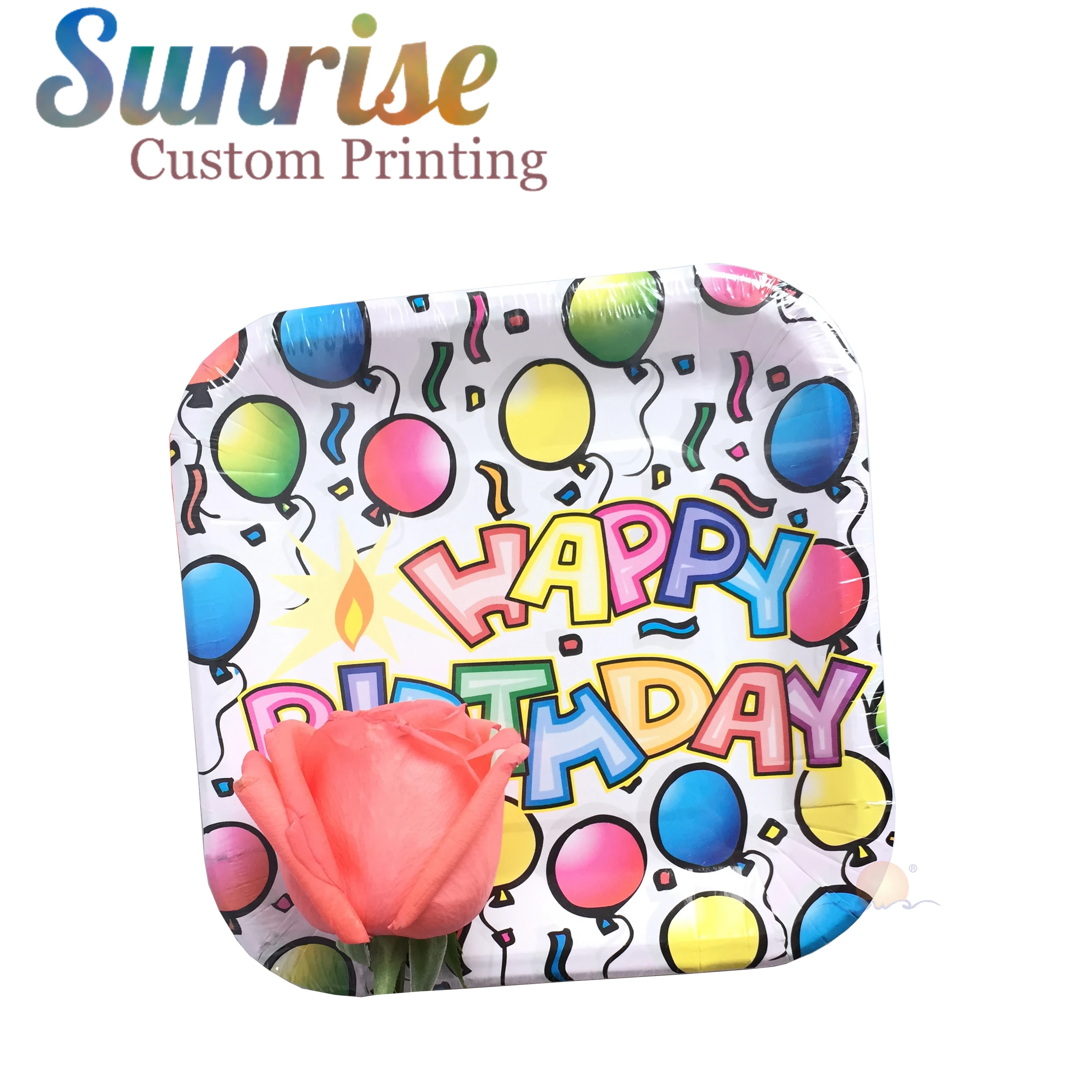 Colorful children birthday paper square disposable plate
