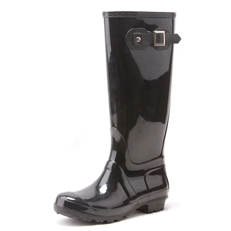 shiny black ladies tall rain boot