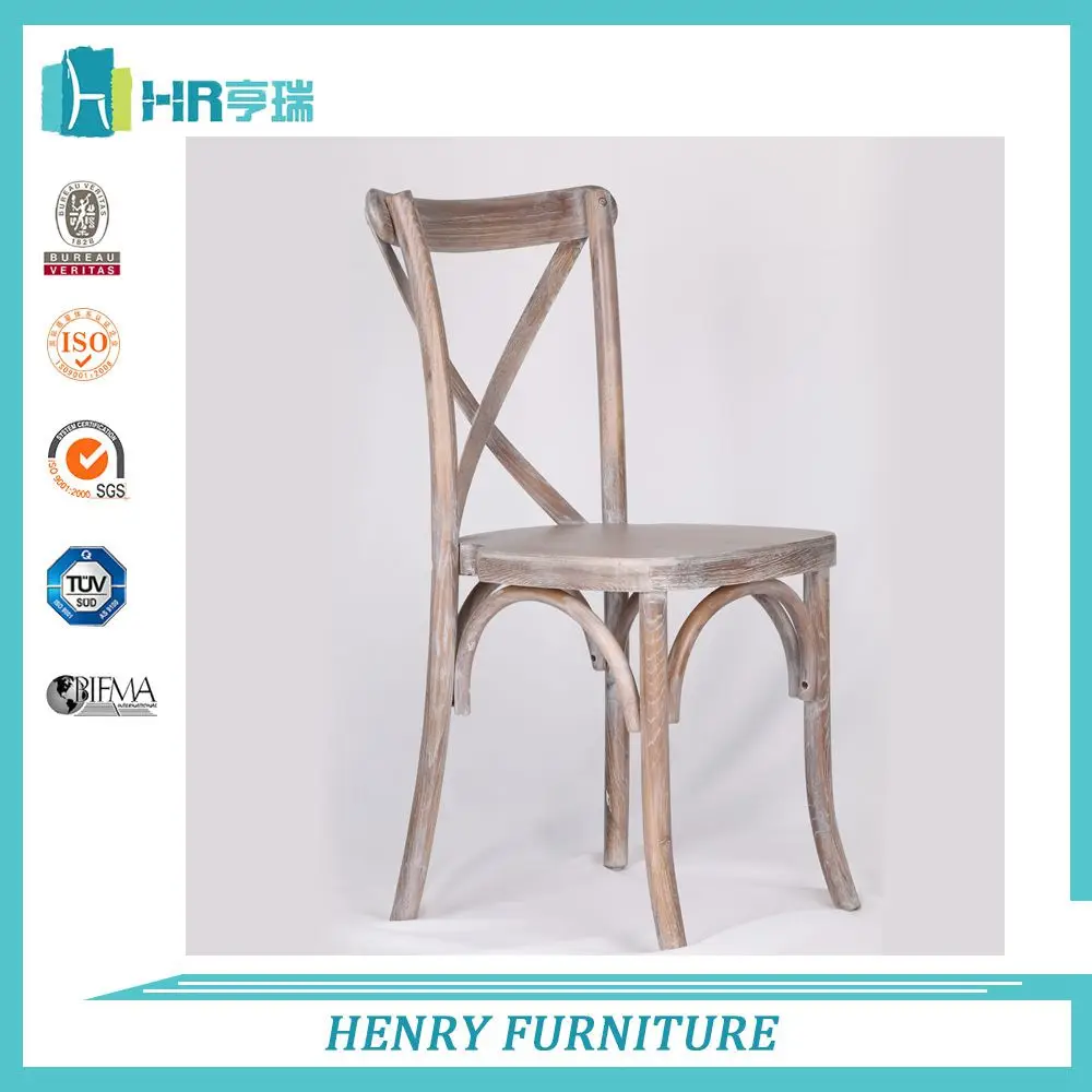 Oak wood flat seat rustic white dining cross back chair