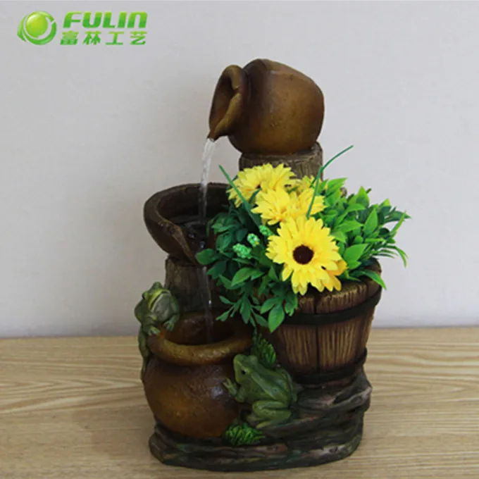 resin frog statue water fountain flower pot for home garden decoration