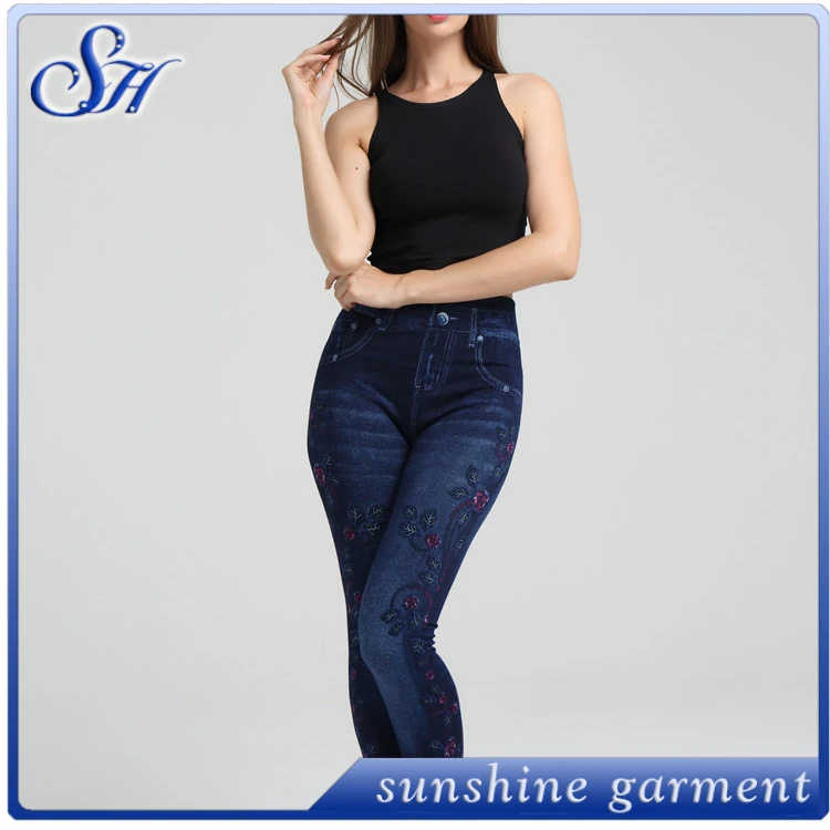 
wholesale printed denim fabric skinny soft jeans leggins jeggings 