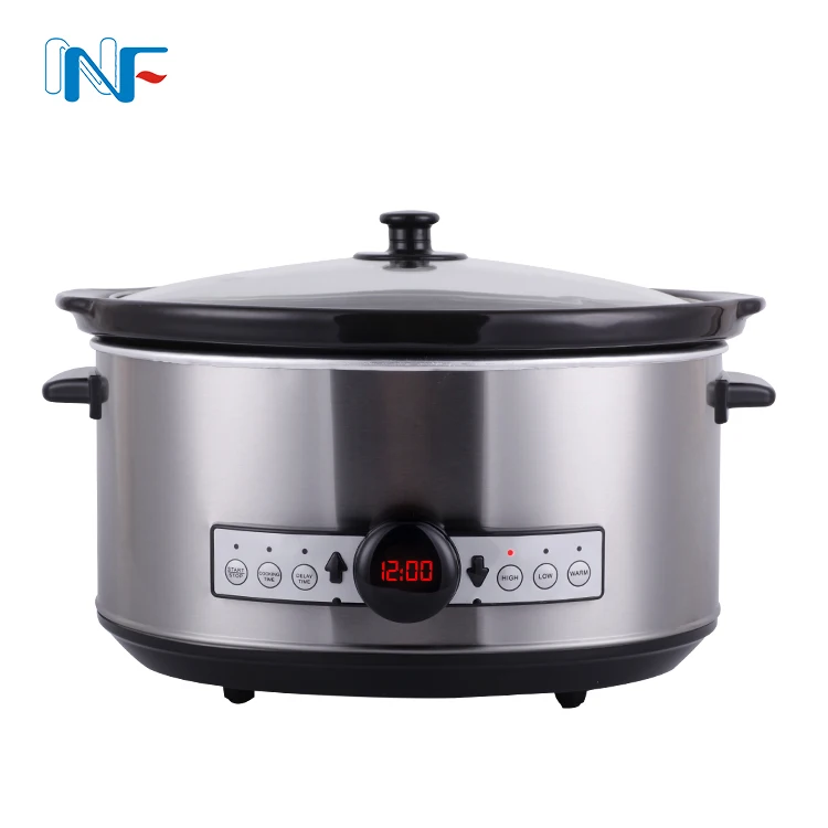 Multi- use Programmable Crock Pots and Slow Cookers 6 Quart Brushed Steel Countdown Slow Cooker with Stovetop-Safe Cooking Pot