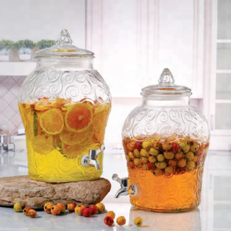 Factory supply customized embossed glass dispenser jar